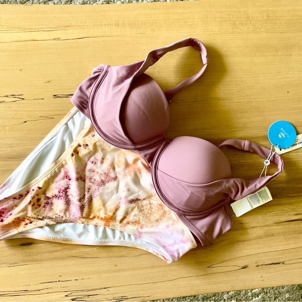 Women's Pink and Multicolor Bikini Set